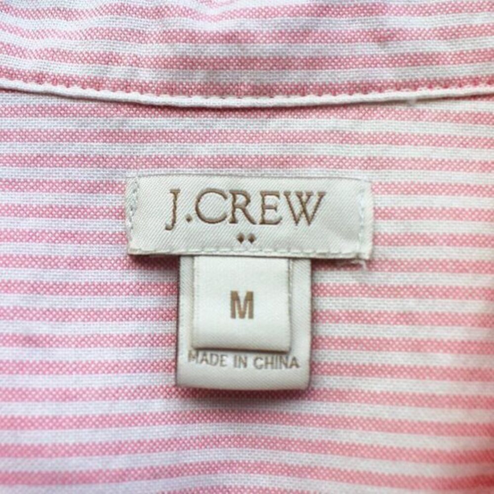 J. Crew Neon Pink White Striped‎ Embroidered Buttoned Long Sleeve Tunic Shirt - Picture 3 of 7